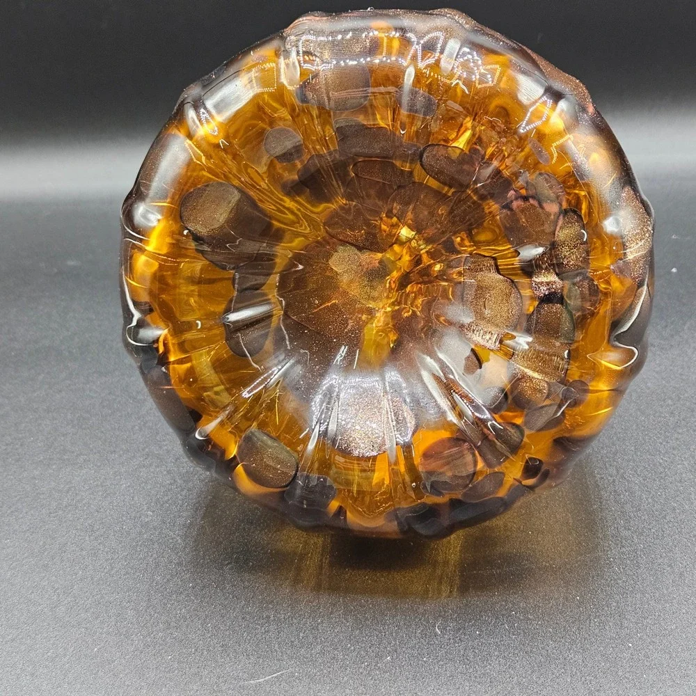 Amber Glass Pumpkin Gourd Copper Aventurine Flecks Hand Blown Fall Decor 9.5